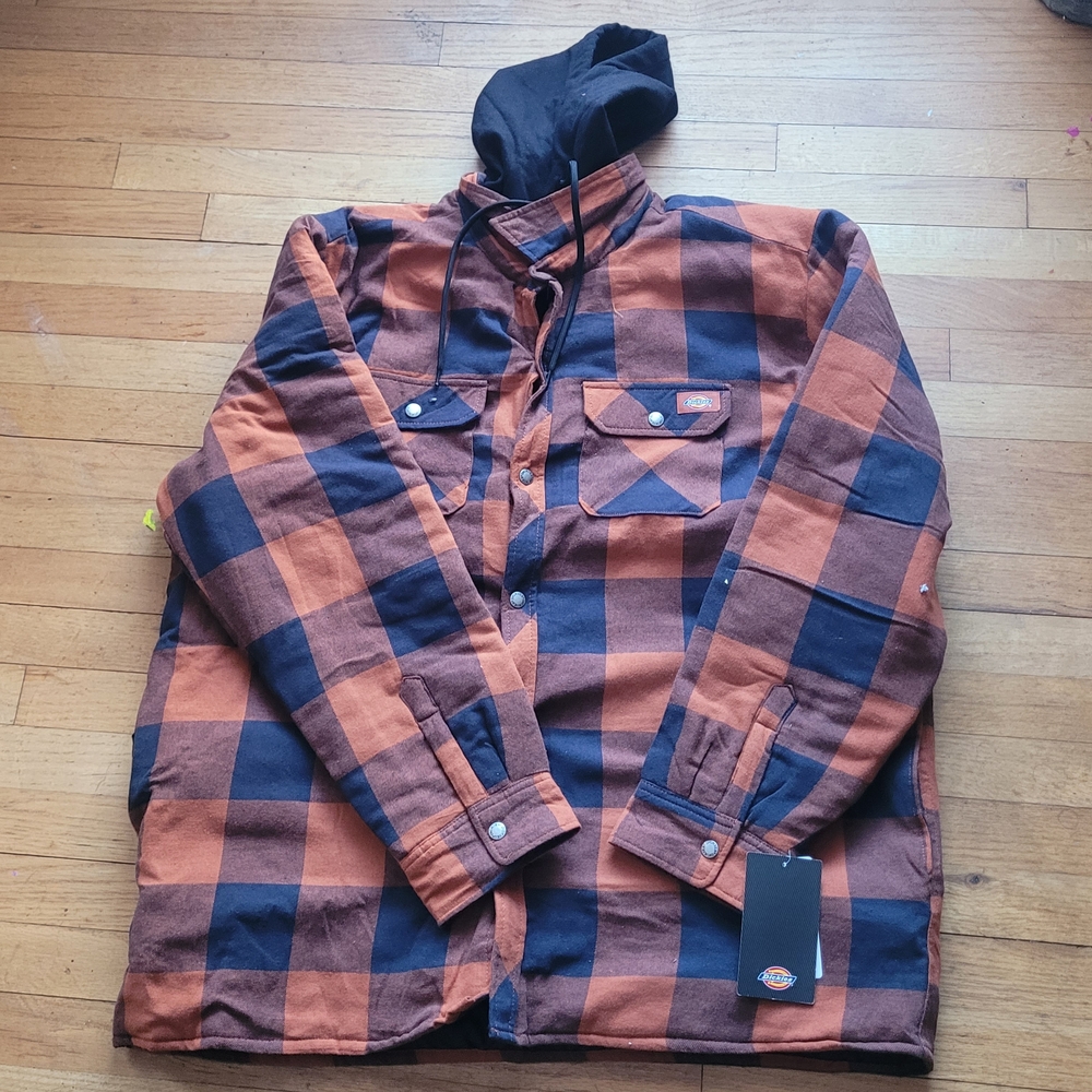 Dickies Men's Plaid Shirt Jacket - Orange and Black